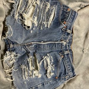 Hand distressed Levi 501 shorts
